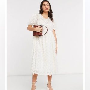 SISTER JANE oversized midi smock dress with full skirt in texture-White